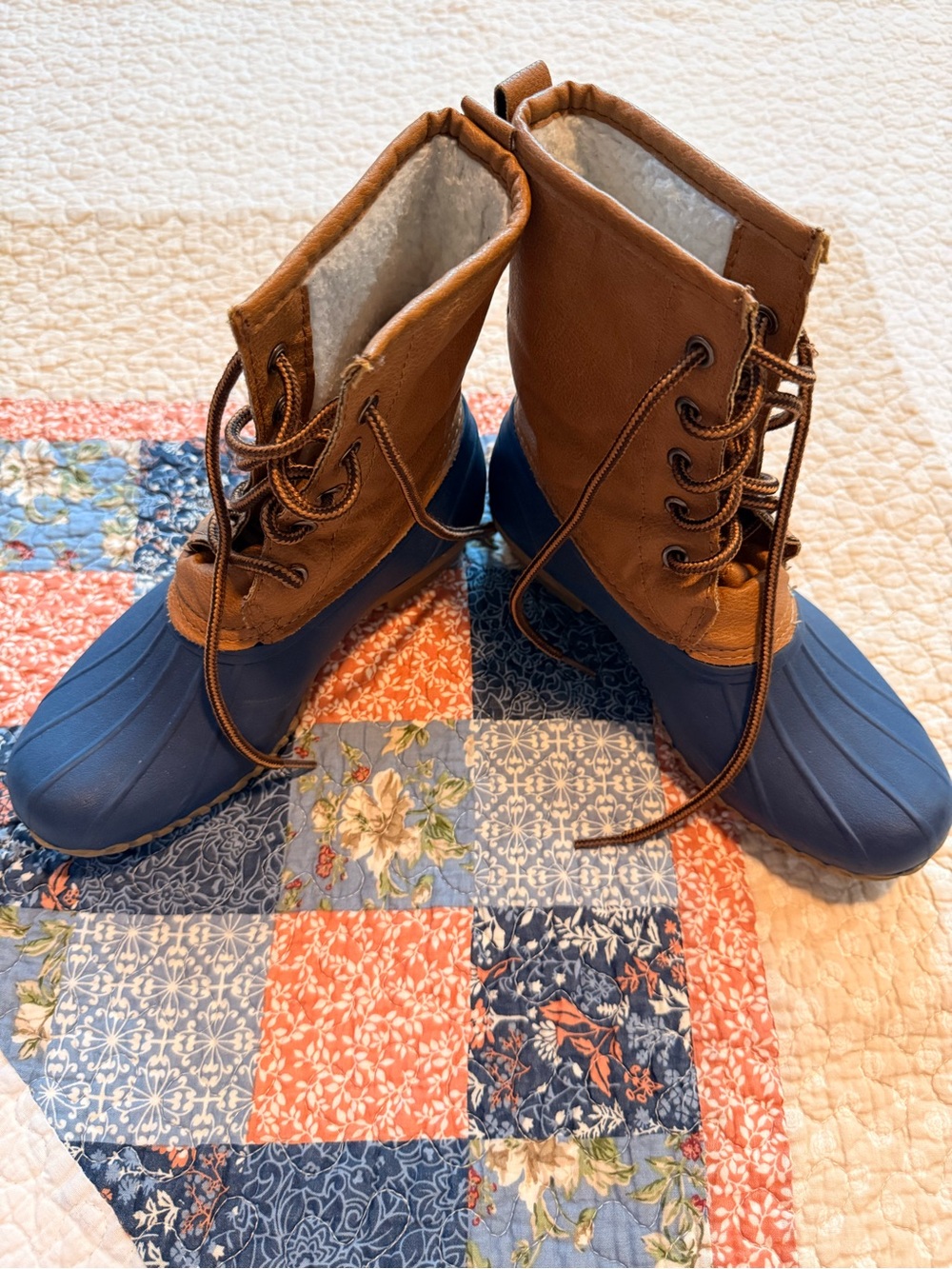 Kids Brown and Blue Waterproof Winter Boots